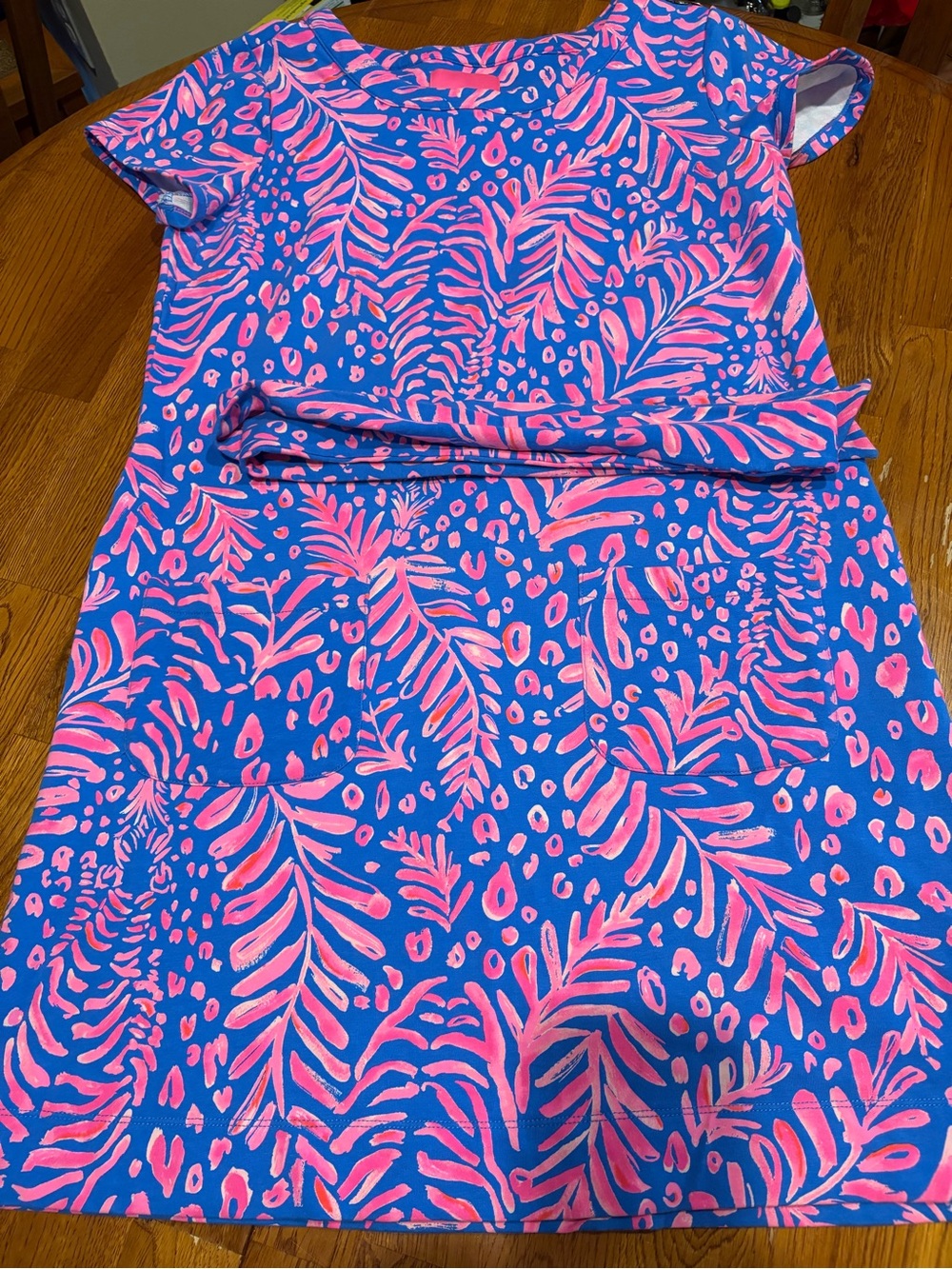 Lilly Pulitzer Blue Top with Pink Tropical Brushprint